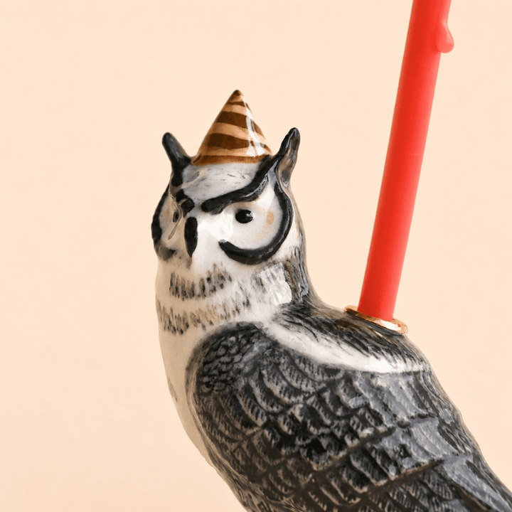 Wise Owl Cake Topper | Porcelain Party Animal | Candle Holder
