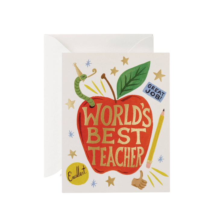 WORLD'S BEST TEACHER CARD Rifle Paper Co. Greeting Cards Bonjour Fete - Party Supplies