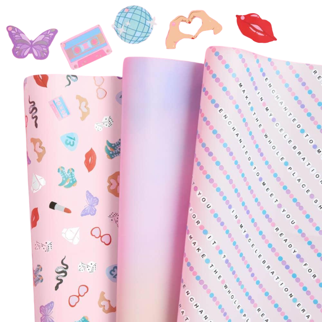 UNOFFICIAL SWIFTIE GIFTING ERA WRAPPING PAPER & TAGS SET xo, Fetti xo, Fetti Collective UNOFFICIAL SWIFTIE GIFTING ERA WRAPPING PAPER & TAGS SET Bonjour Fete - Party Supplies