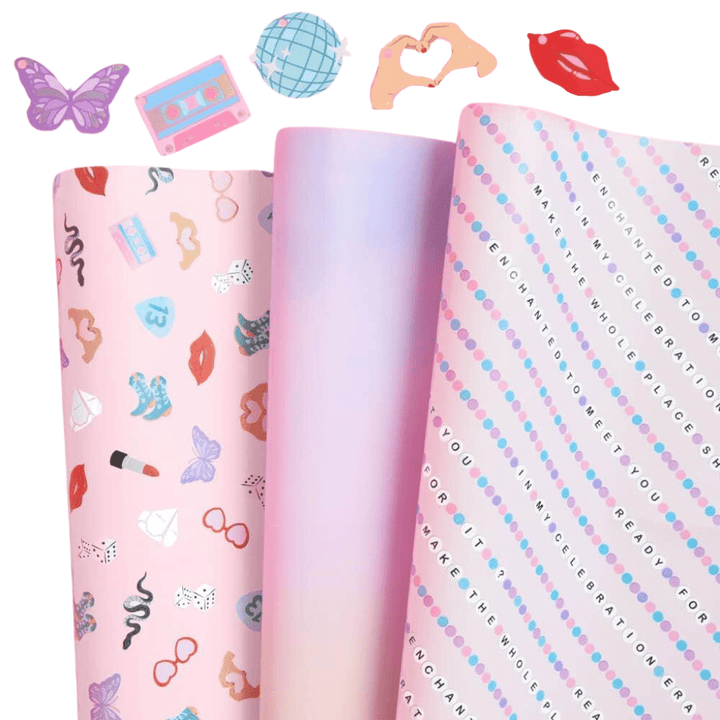 UNOFFICIAL SWIFTIE GIFTING ERA WRAPPING PAPER & TAGS SET xo, Fetti xo, Fetti Collective UNOFFICIAL SWIFTIE GIFTING ERA WRAPPING PAPER & TAGS SET Bonjour Fete - Party Supplies