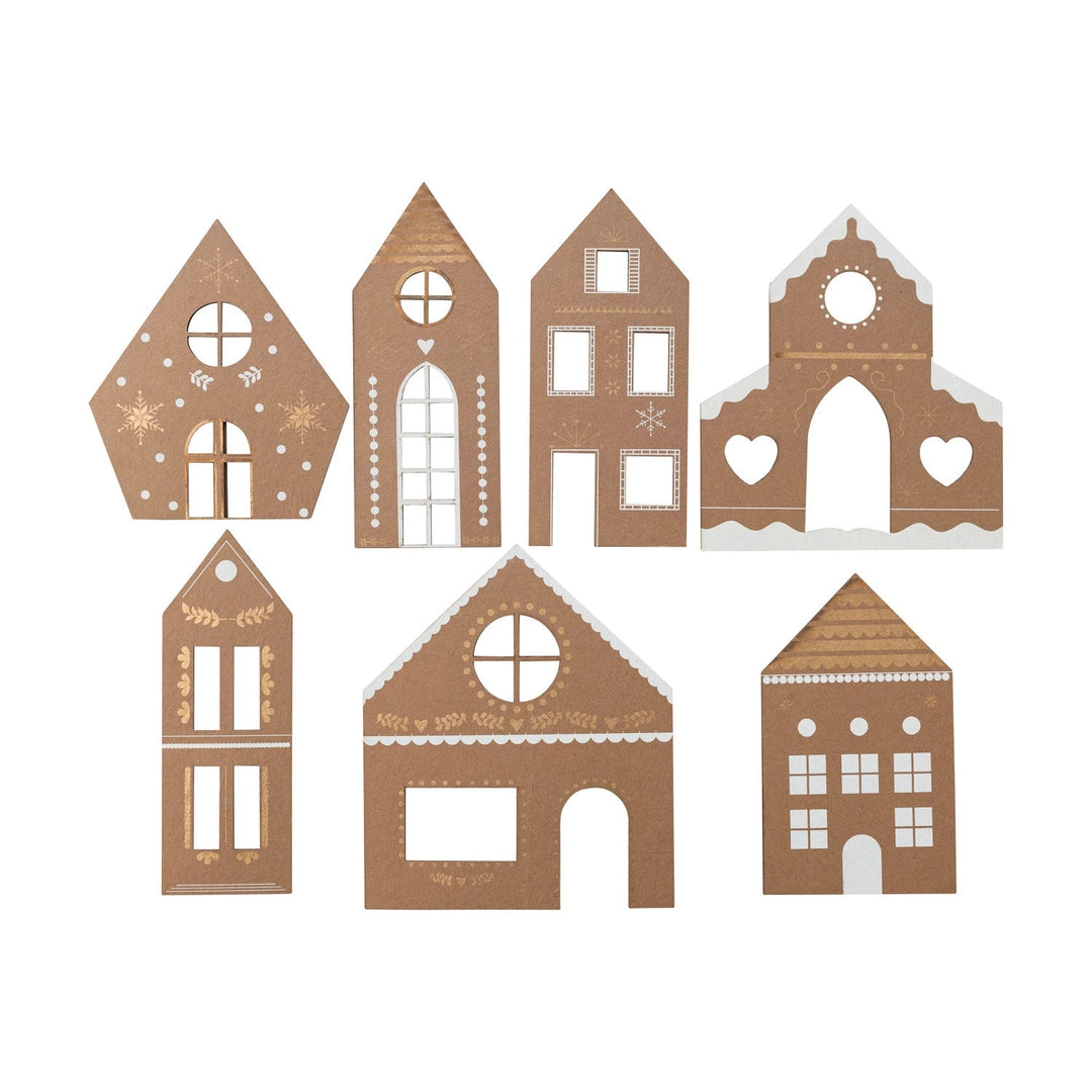 CARDBOARD GINGERBREAD HOUSE VILLAGE Creative Co-op Christmas Trees & Houses CARDBOARD GINGERBREAD HOUSE VILLAGE Bonjour Fete - Party Supplies