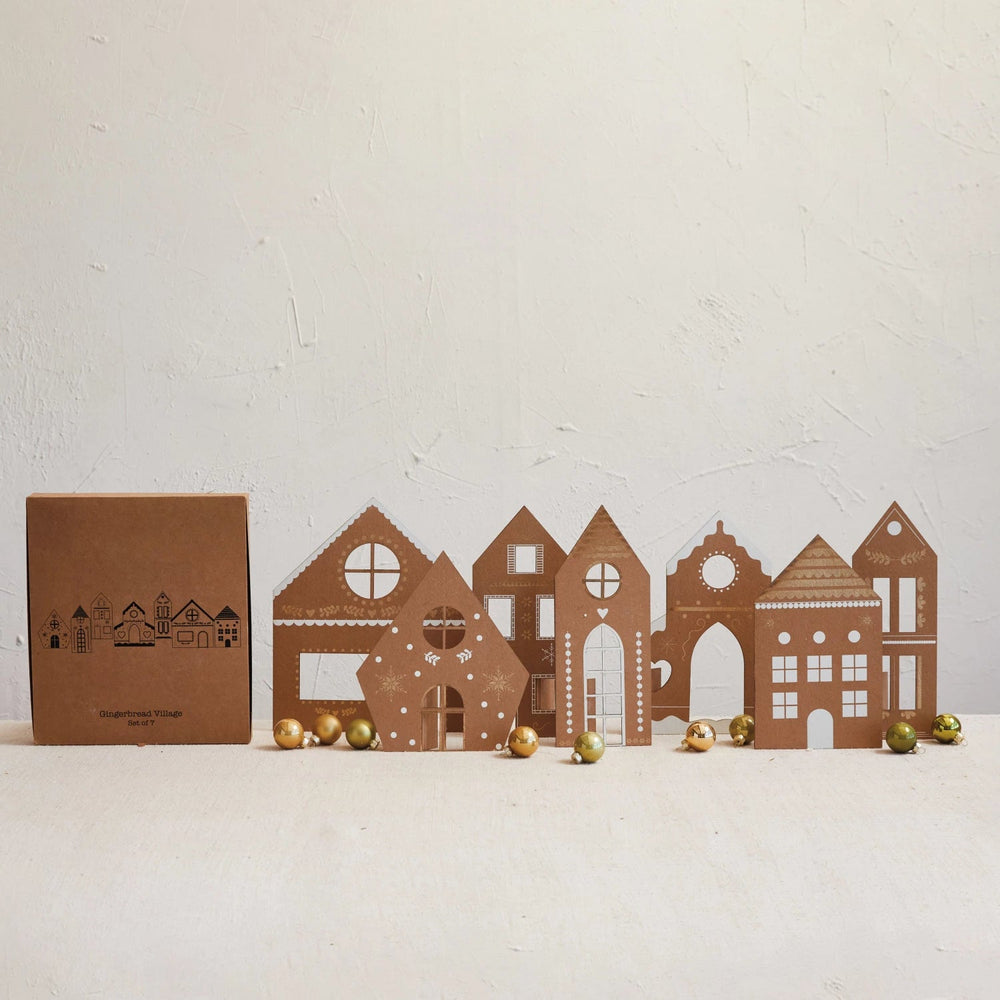 CARDBOARD GINGERBREAD HOUSE VILLAGE Creative Co-op Christmas Trees & Houses CARDBOARD GINGERBREAD HOUSE VILLAGE Bonjour Fete - Party Supplies