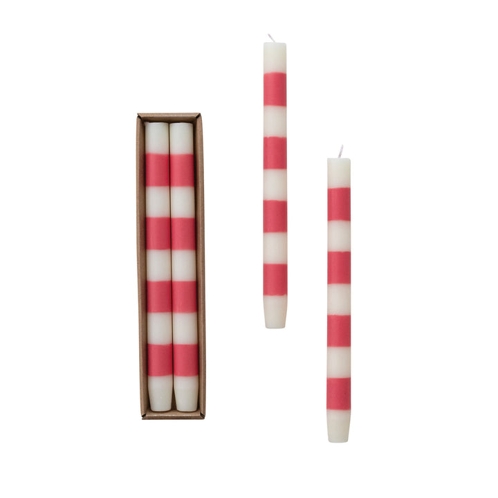 PINK & WHITE STRIPED TAPER CANDLES - Bonjour Fête 