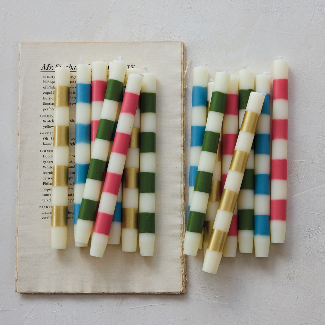 PINK & WHITE STRIPED TAPER CANDLES - Bonjour Fête 