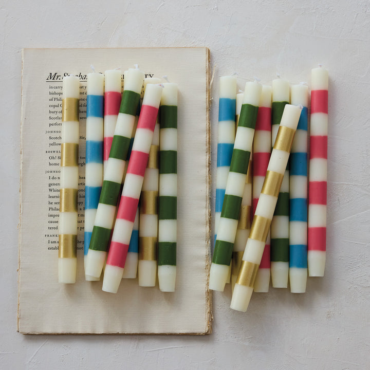 PINK & WHITE STRIPED TAPER CANDLES - Bonjour Fête 