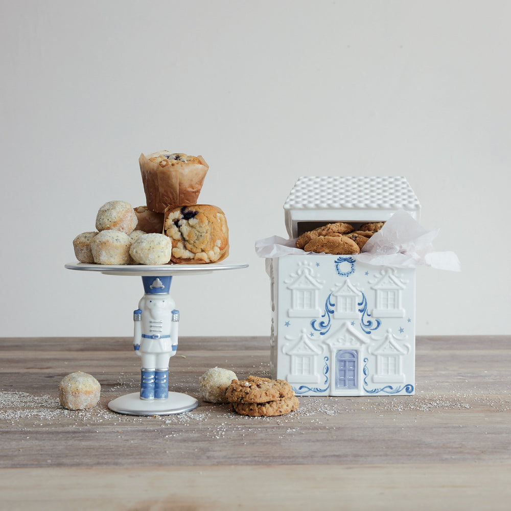 WHITE & BLUE HOUSE COOKIE JAR - Bonjour Fête 