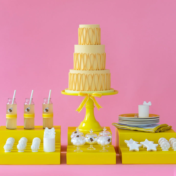 LARGE YELLOW PEDESTAL MELAMINE CAKE STAND Bonjour Fete Cake Stand LARGE YELLOW PEDESTAL MELAMINE CAKE STAND Bonjour Fete - Party Supplies
