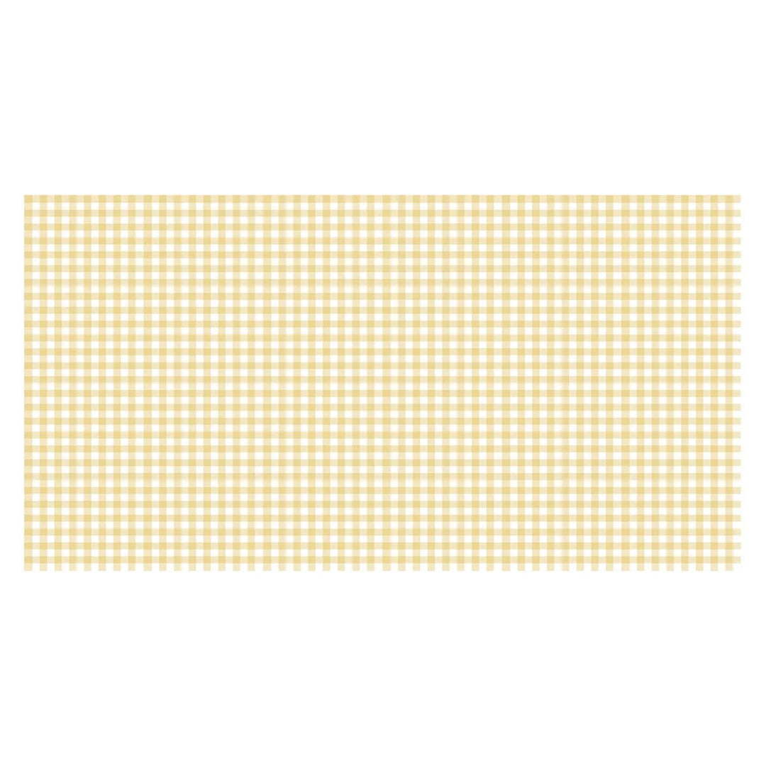 A rectangular table cover
 featuring a classic yellow and white gingham checkered pattern, presented on a solid white background.