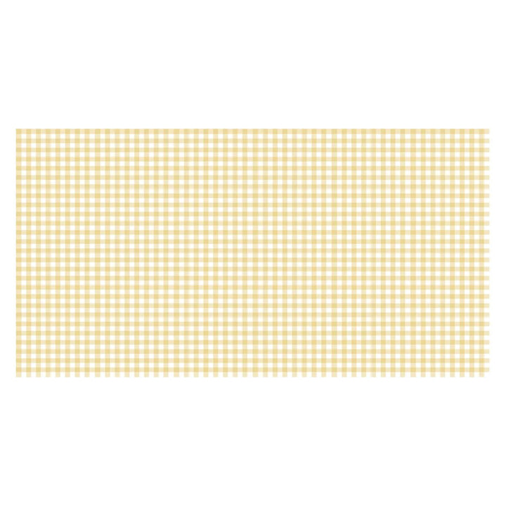 A rectangular table cover
 featuring a classic yellow and white gingham checkered pattern, presented on a solid white background.