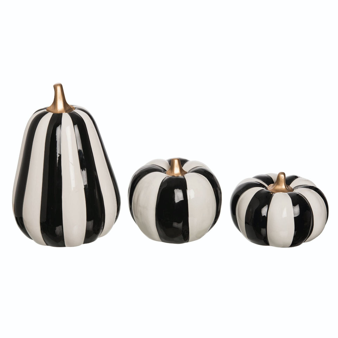 BLACK STRIPED CERAMIC PUMPKINS Transpac Halloween Home Bonjour Fete - Party Supplies