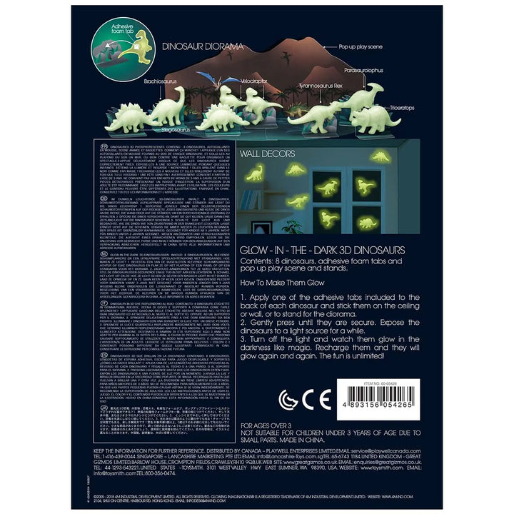GLOW-IN-THE-DARK 3D DINOSAURS Toysmith Kid's Party Favors Bonjour Fete - Party Supplies