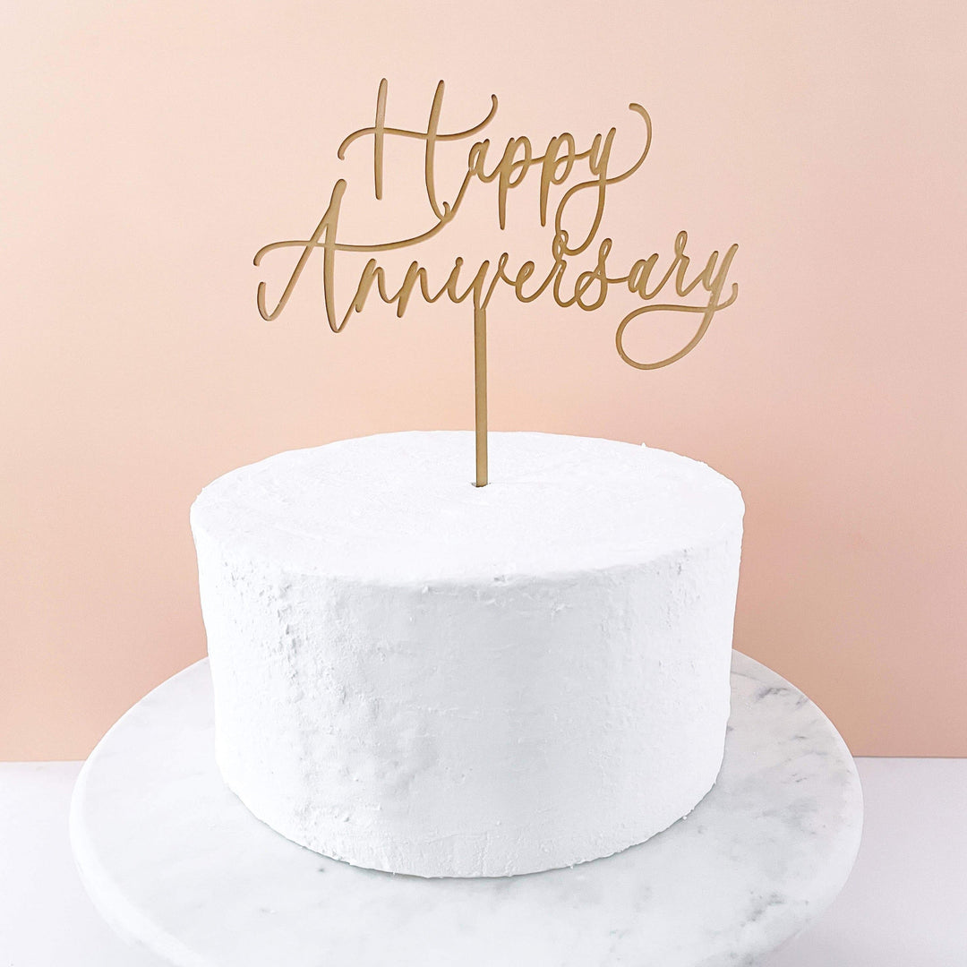 HAPPY ANNIVERSARY CAKE TOPPER - GOLD Proper Letter Cake Topper Bonjour Fete - Party Supplies