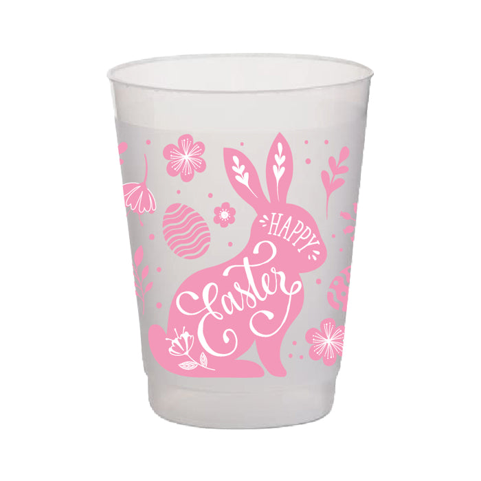 HAPPY EASTER PINK BUNNY FROST FLEX CUPS Rosanne Beck Collections Easter tableware Bonjour Fete - Party Supplies