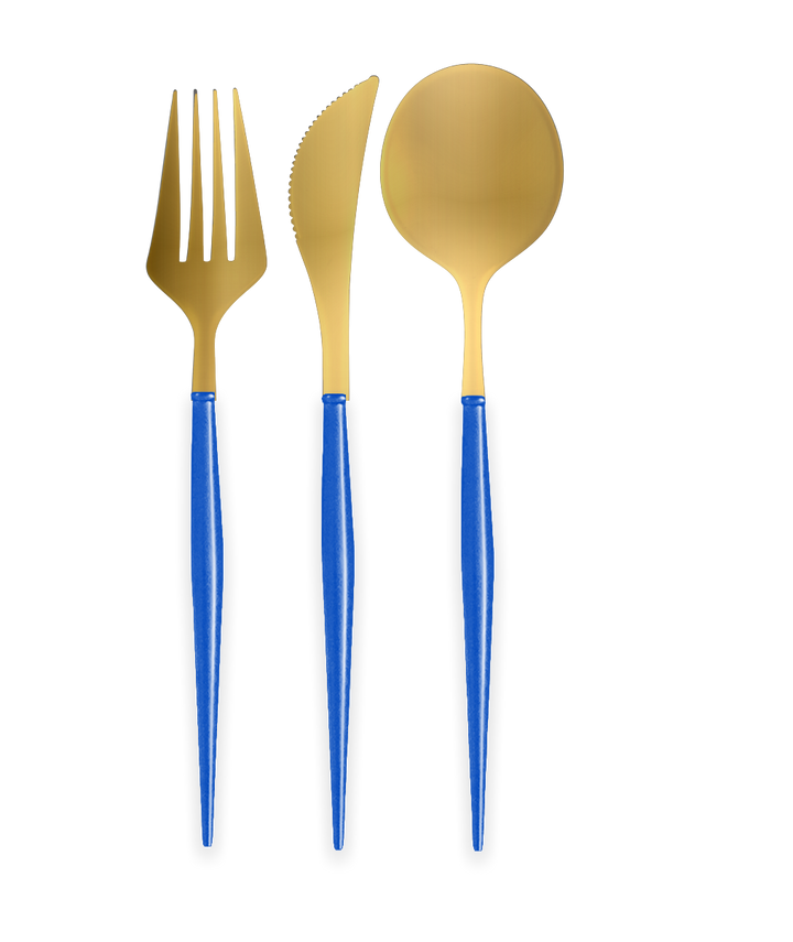 BELLA GOLD AND CHINA BLUE CUTLERY Sophistiplate Cutlery Bonjour Fete - Party Supplies