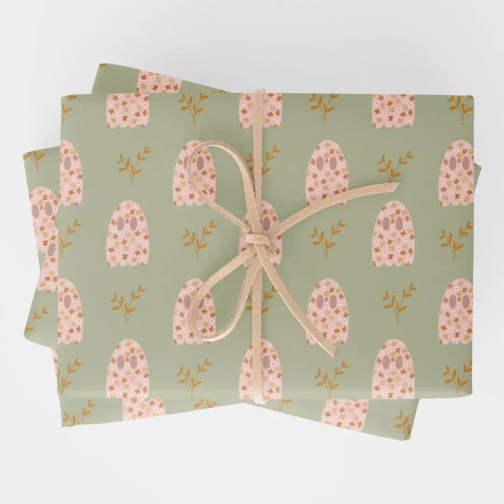 FALL BOHO FLORAL GHOST WRAPPING PAPER SHEETS Punchy Stuff Studio Gift Wrapping Bonjour Fete - Party Supplies