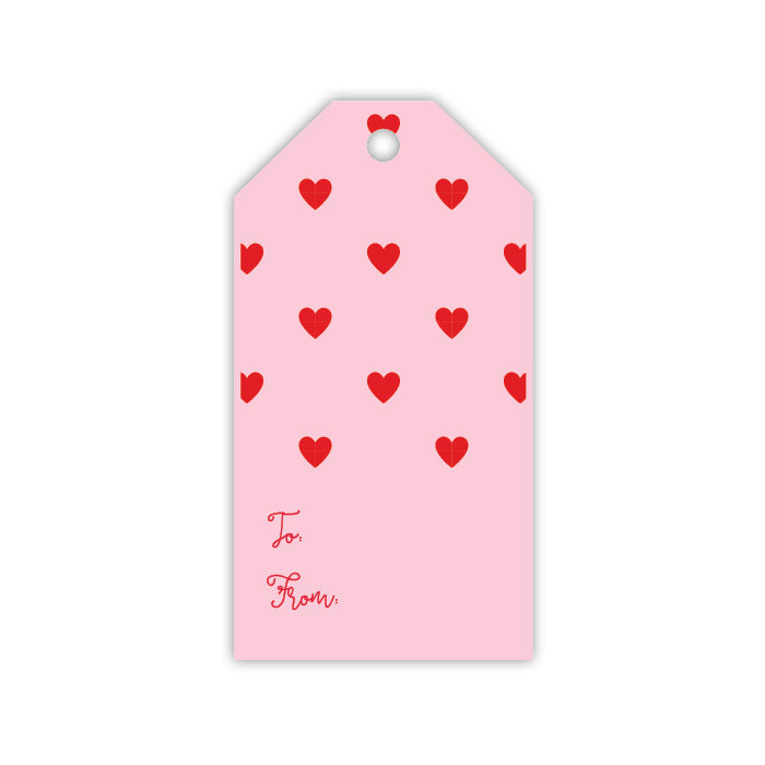 HANDPAINTED RED HEARTS ON PINK GIFT TAGS Roseanne Beck Valentine's Day Tableware Bonjour Fete - Party Supplies