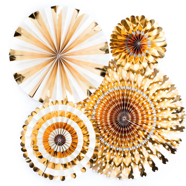 Basics Party Fans-Gold My Mind’s Eye Bonjour Fete - Party Supplies