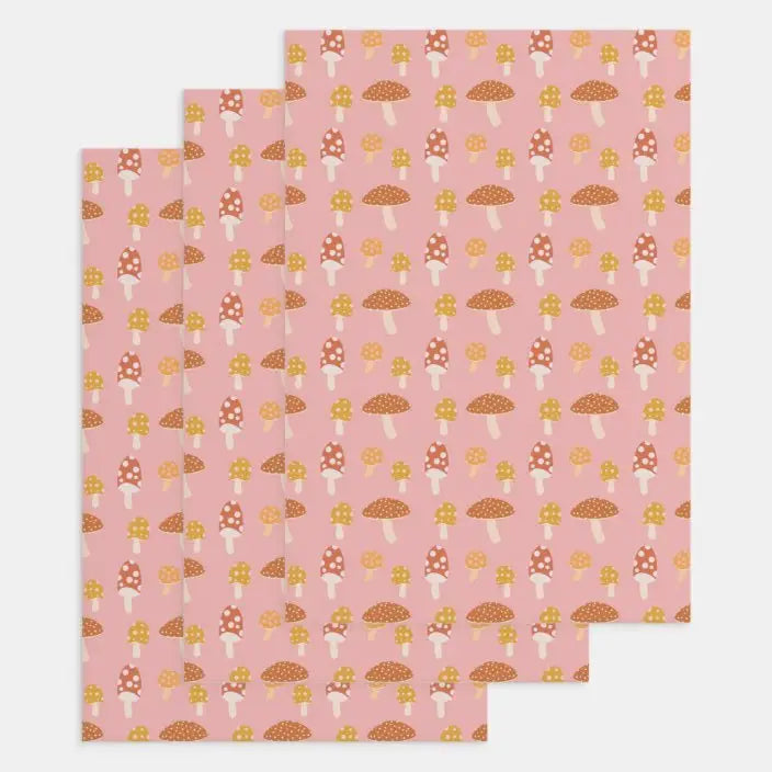 Cute Mushroom Pink Wrapping Paper Sheets (rolled) Punchy Stuff Studio 0 Faire Bonjour Fete - Party Supplies
