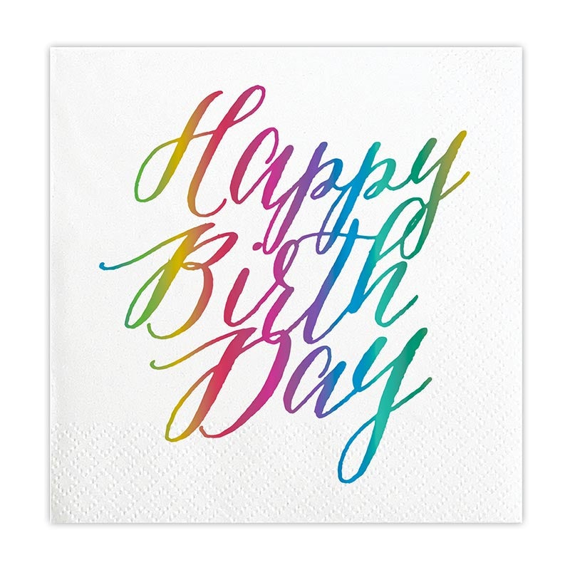 FOIL BEVERAGE NAPKINS - HAPPY BIRTHDAY RAINBOW Slant Collections by Creative Brands Napkins Bonjour Fete - Party Supplies