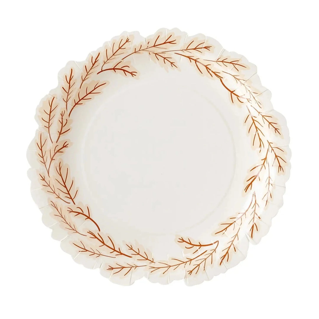 HARVEST LEAVES WREATH SHAPED PLATES My Mind’s Eye Thanksgiving Party Supplies Bonjour Fete - Party Supplies