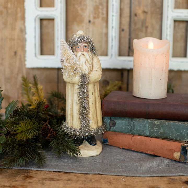 WHITE VINTAGE SANTA Ragon House Santa 10" H Bonjour Fete - Party Supplies