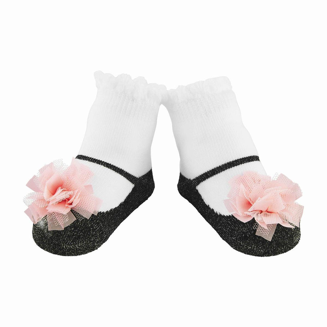 BLACK AND PINK PUFF SOCKS Mud Pie Bonjour Fete - Party Supplies