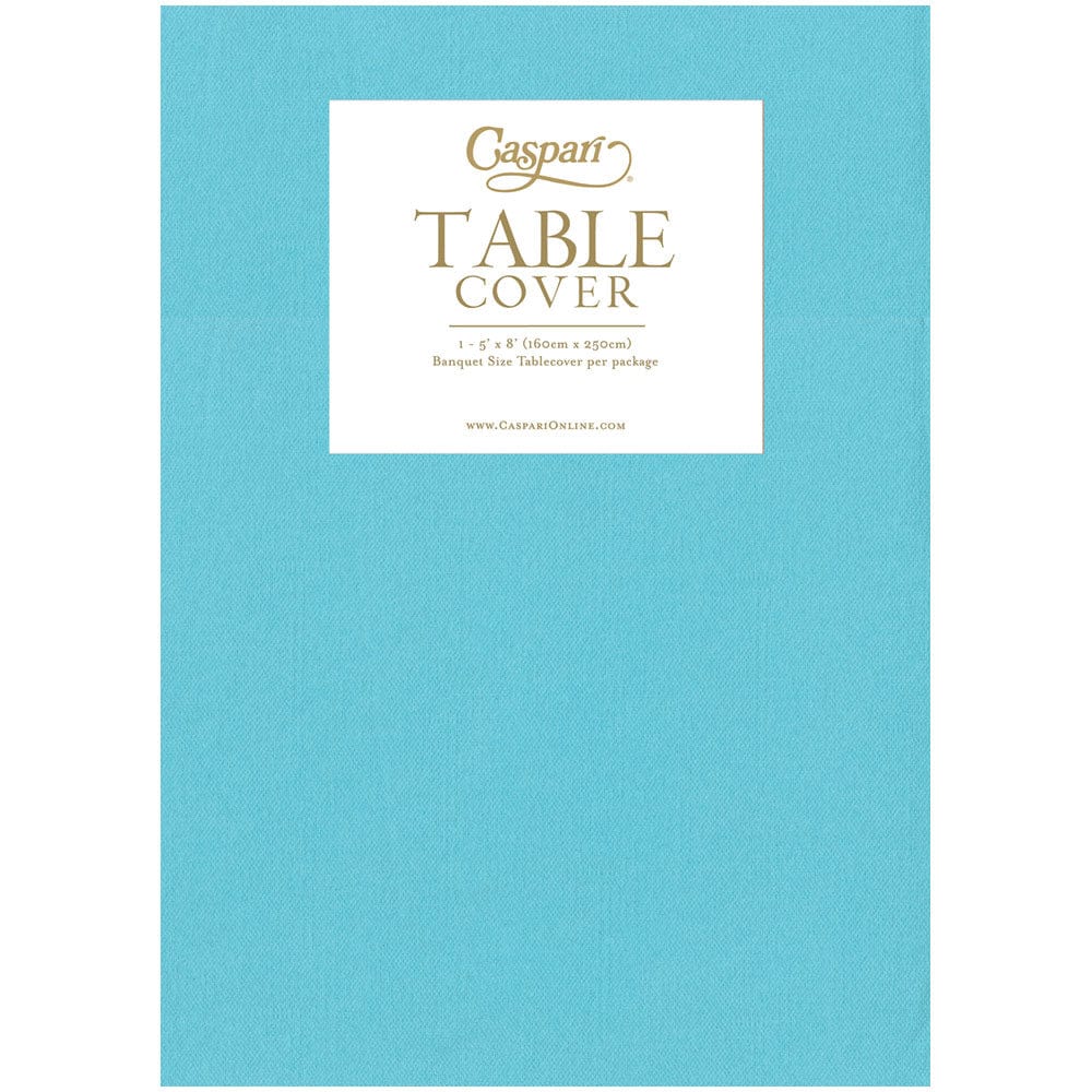 Robin's egg blue paper linen banquet table cover for a baby shower, spring, or birthday party