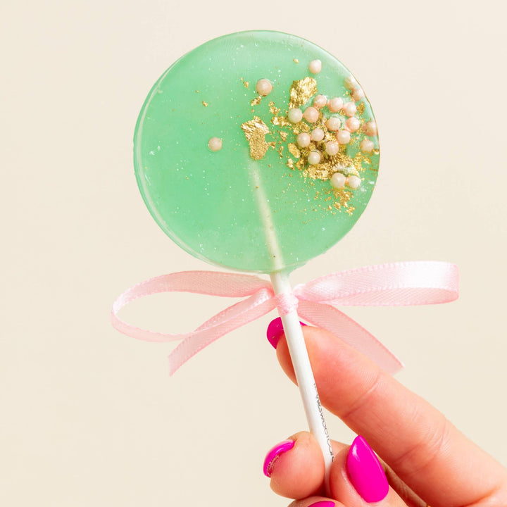 Sea Foam Green & Pink Lollipops, Pear, 10/Case Sweet Caroline Confections Bonjour Fete - Party Supplies
