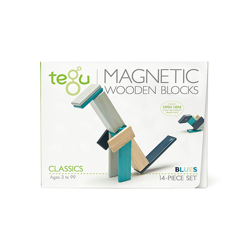 SMALL BLUE SET OF MAGNETIC WOODEN BLOCKS BY TEGU Tegu Toy Bonjour Fete - Party Supplies