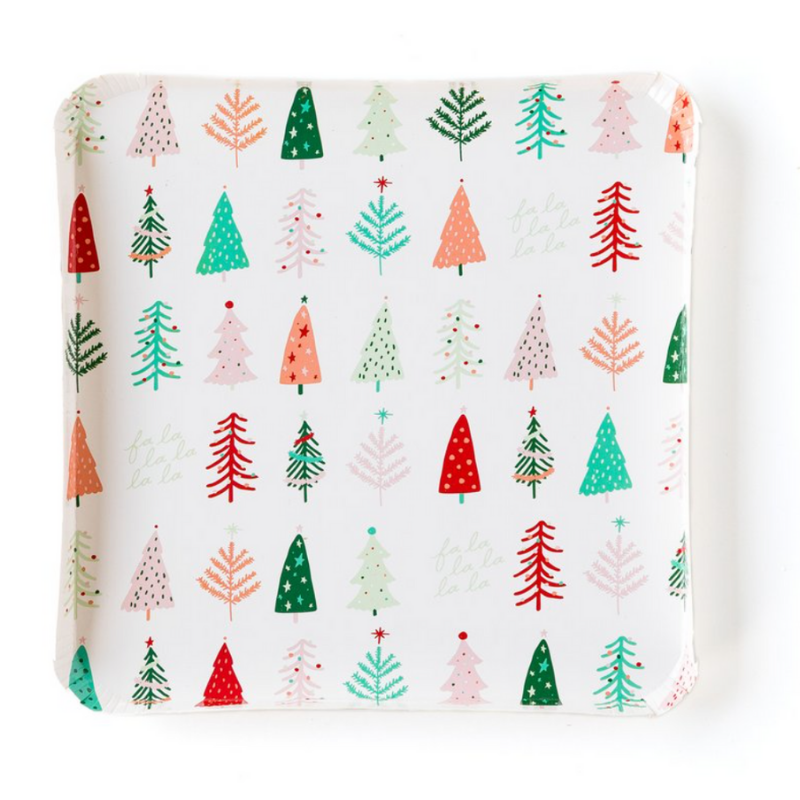FA LA LA CHRISTMAS TREE PLATES Oui Party Christmas Tableware Bonjour Fete - Party Supplies