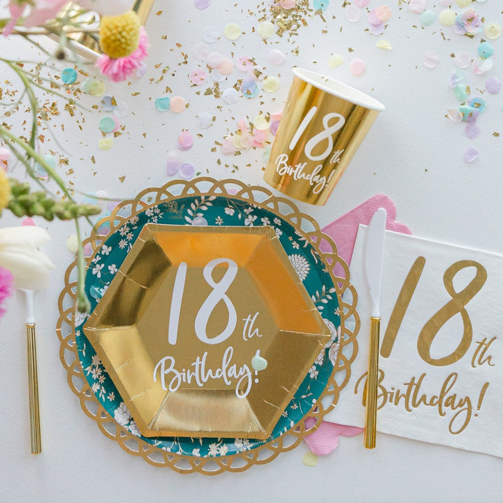 18TH BIRTHDAY GOLD FOIL CUPS Party Deco Balloon Bonjour Fete - Party Supplies