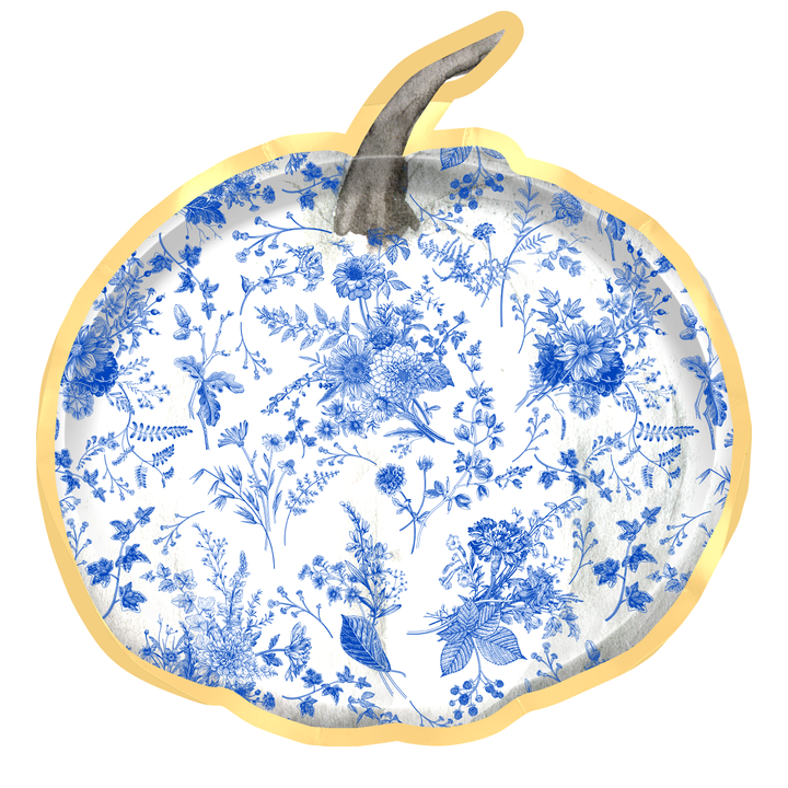 BLUE TOILE PUMPKIN PLATE Sophistiplate Thanksgiving Tableware Bonjour Fete - Party Supplies