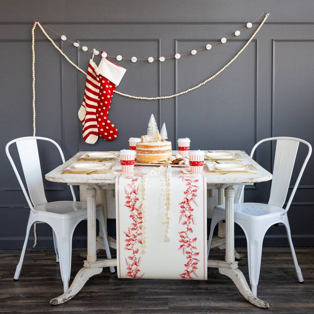 PRESALE CHRISTMAS SHIPPING MID OCTOBER - BEC822 - Red Holly Paper Table Runner My Mind’s Eye 0 Faire Bonjour Fete - Party Supplies