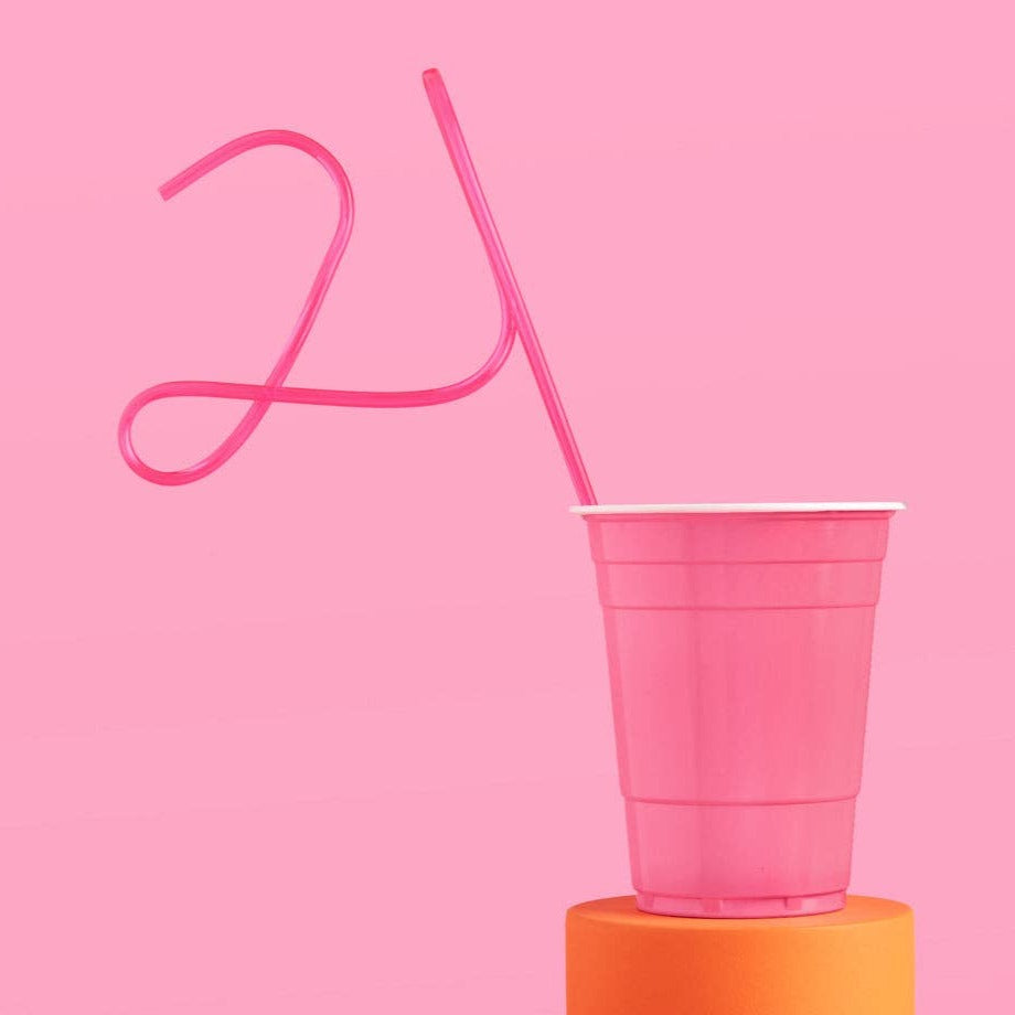 21st Birthday Party XL Pink Straw, Bday Supplies xo, Fetti 0 Faire default Bonjour Fete - Party Supplies