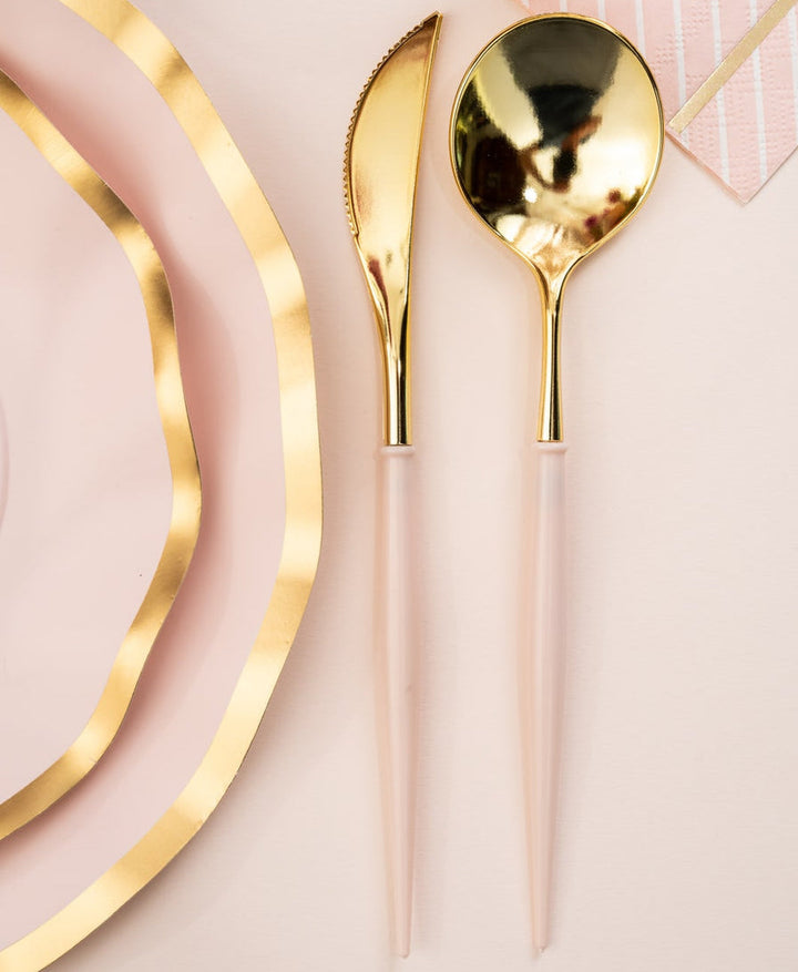 FANCY BLUSH PINK AND GOLD CUTLERY Sophistiplate LLC Cutlery Bonjour Fete - Party Supplies