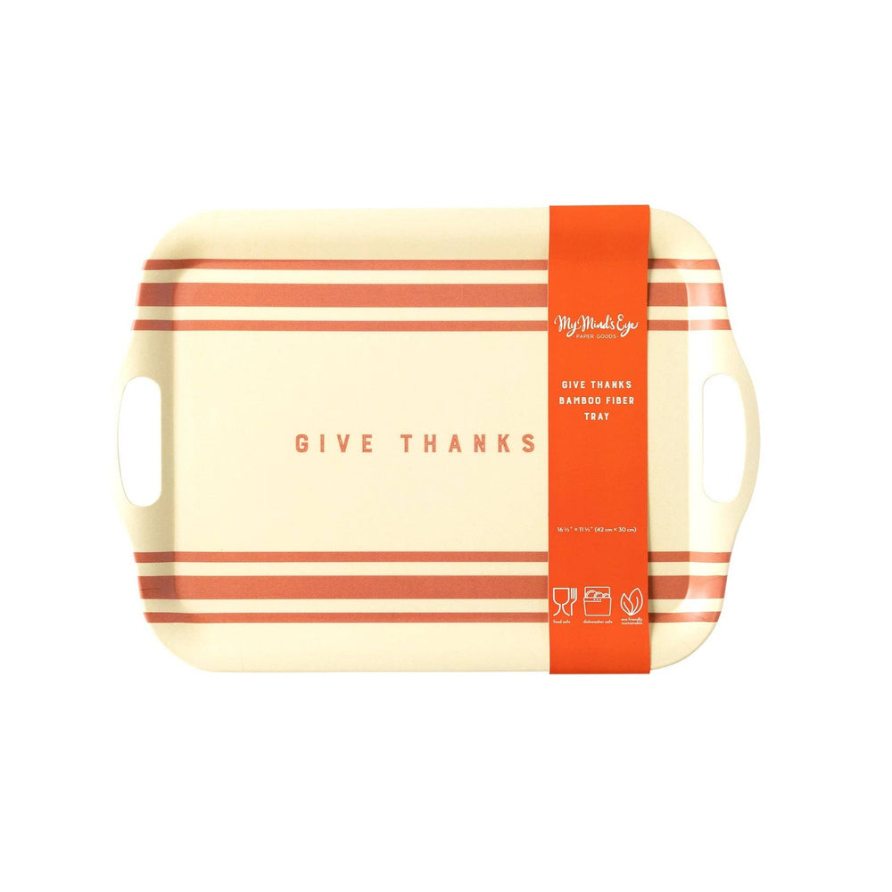 THP930 - Harvest Give Thanks Stripe Reusable Bamboo Tray My Mind’s Eye 0 Faire Bonjour Fete - Party Supplies