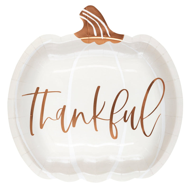 THANKFUL PUMPKIN SHAPED PLATES Unique Thanksgiving Party Supplies Bonjour Fete - Party Supplies