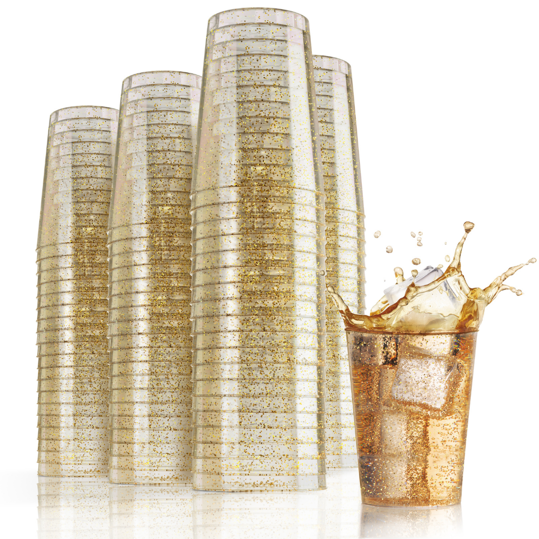 Gold Sparkle Reusable Tumblers Bonjour Fete Party Supplies New Year's Eve Party Supplies