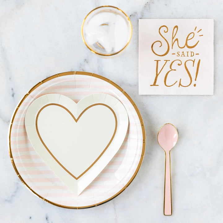 PINK GOLD STRIPED PLATES My Mind's Eye Bonjour Fete - Party Supplies