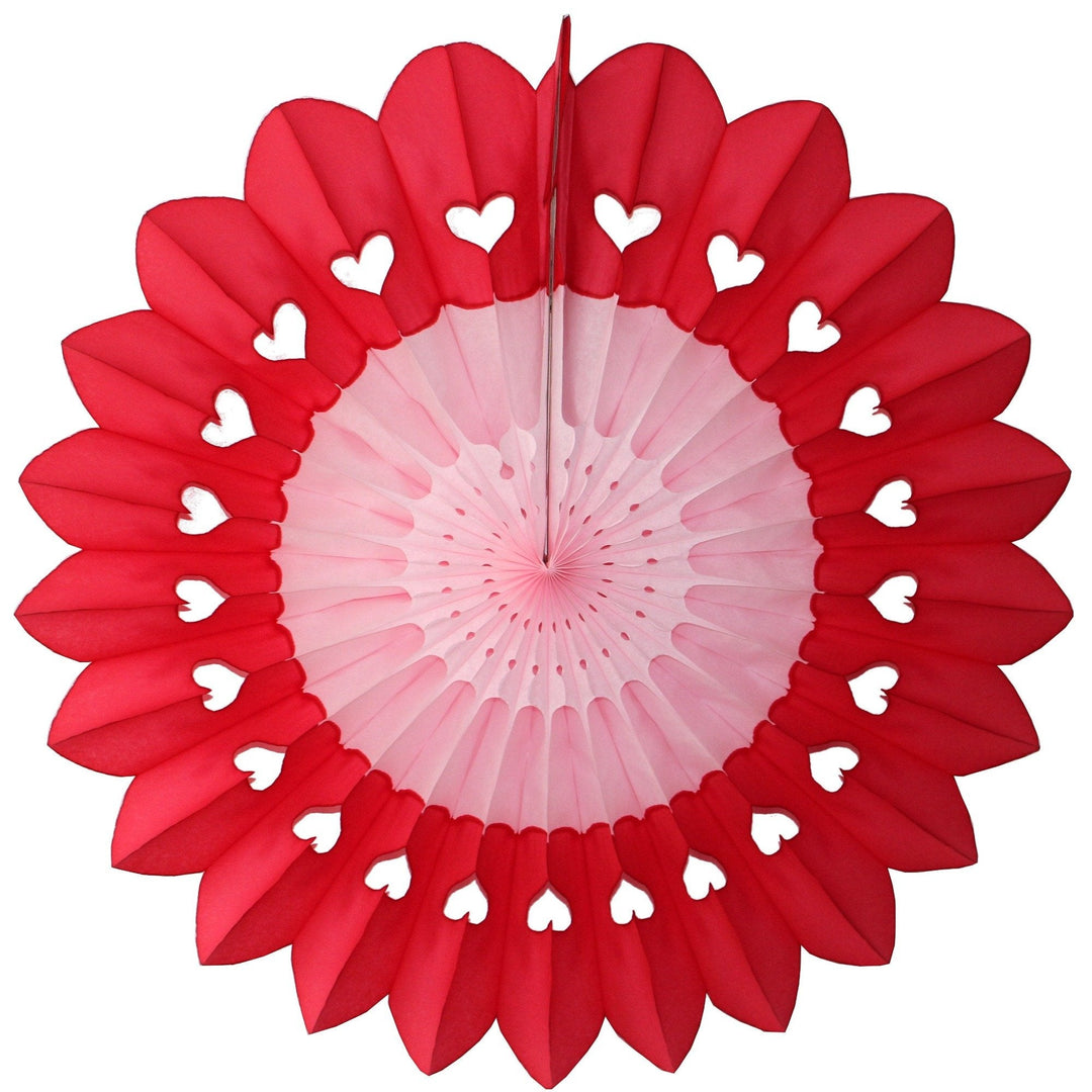 RED & PINK HEART FANBURST TISSUE FAN DECOR Devra Party Hanging Decor Bonjour Fete - Party Supplies