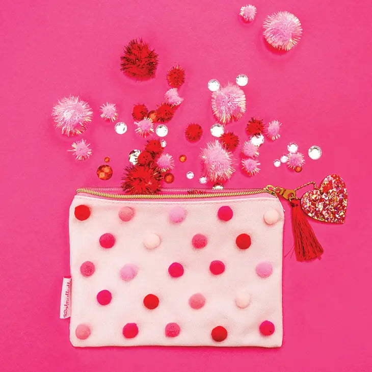 RED PINK POM POM POUCH Bonjour Fete