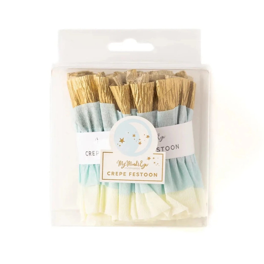 BLUE GOLD STREAMER BANNER My Mind's Eye Bonjour Fete - Party Supplies