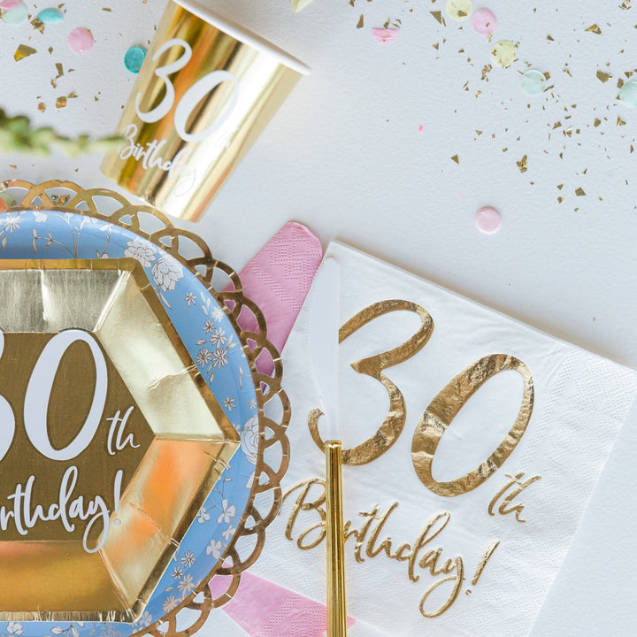 30TH BIRTHDAY GOLD FOIL CUPS Party Deco Balloon Bonjour Fete - Party Supplies