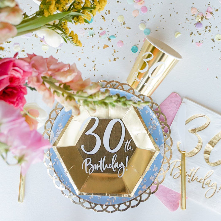 30TH BIRTHDAY GOLD FOIL CUPS Party Deco Balloon Bonjour Fete - Party Supplies
