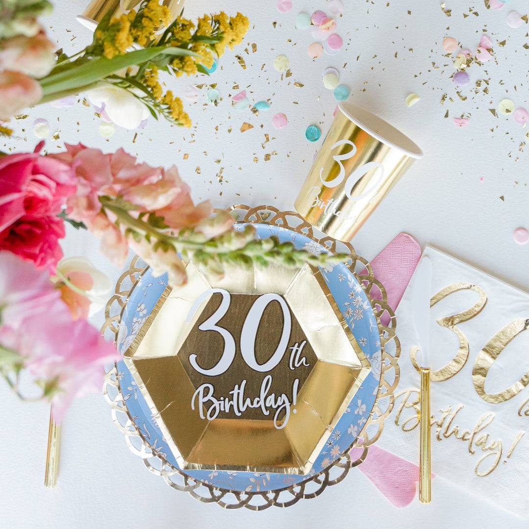 30TH BIRTHDAY GOLD PLATES Party Deco Balloon Bonjour Fete - Party Supplies