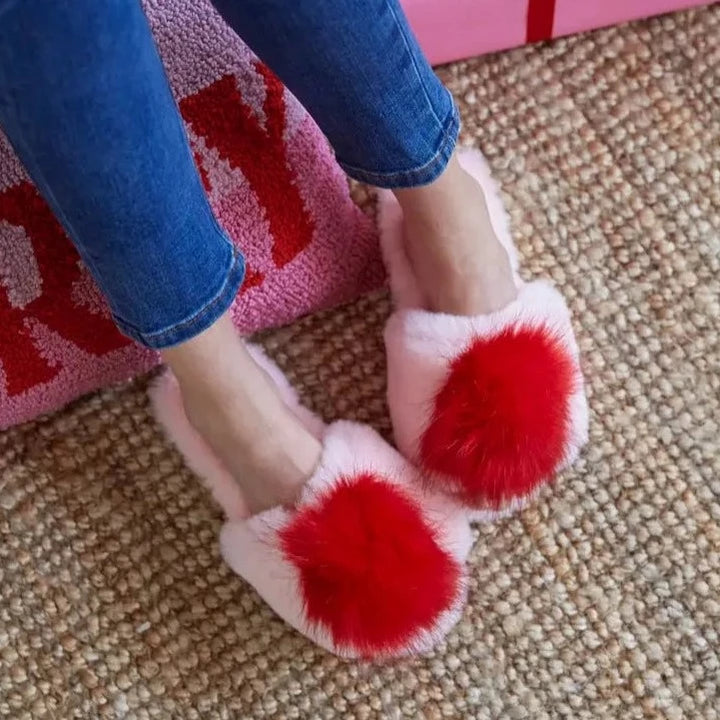 PINK & RED FUR SLIPPERS shiraleah Valentine's Day Accessories Bonjour Fete - Party Supplies