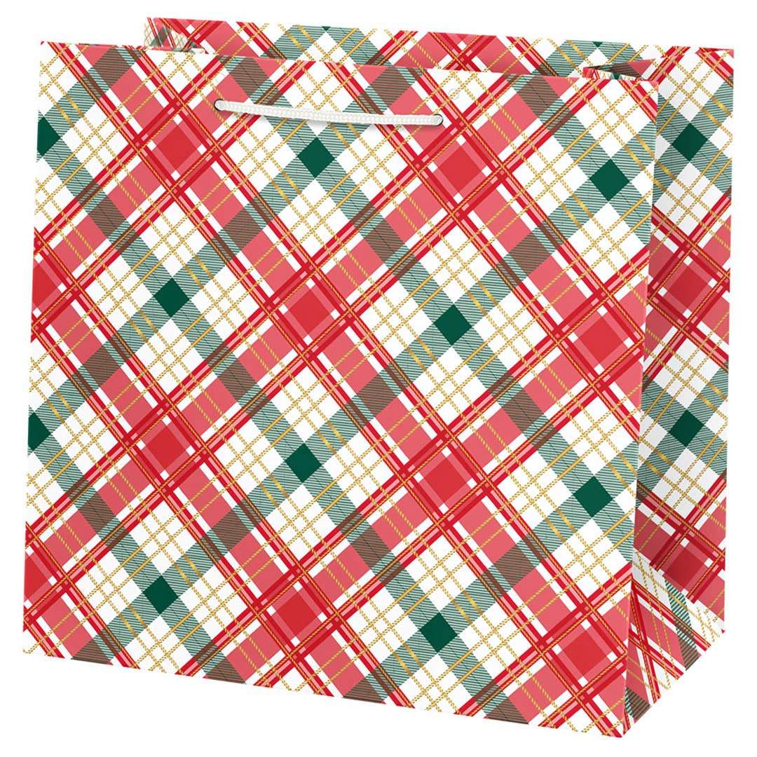 CHRISTMAS TARTAN PLAID LARGE BAG Paper Source Wholesale Gift Bag Bonjour Fete - Party Supplies