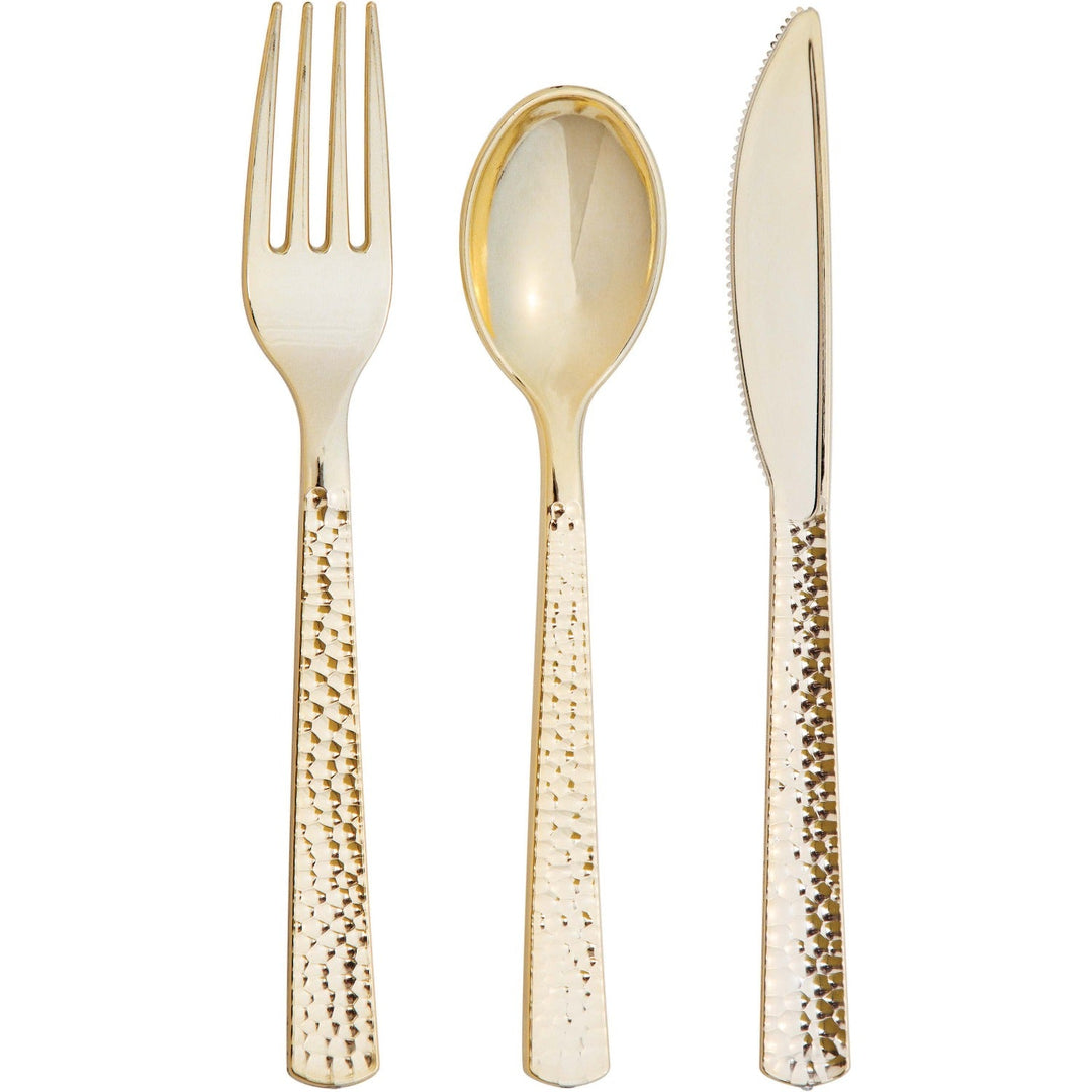 GOLD HAMMERED METALLIC PREMIUM CUTLERY Creative Converting Cutlery Bonjour Fete - Party Supplies