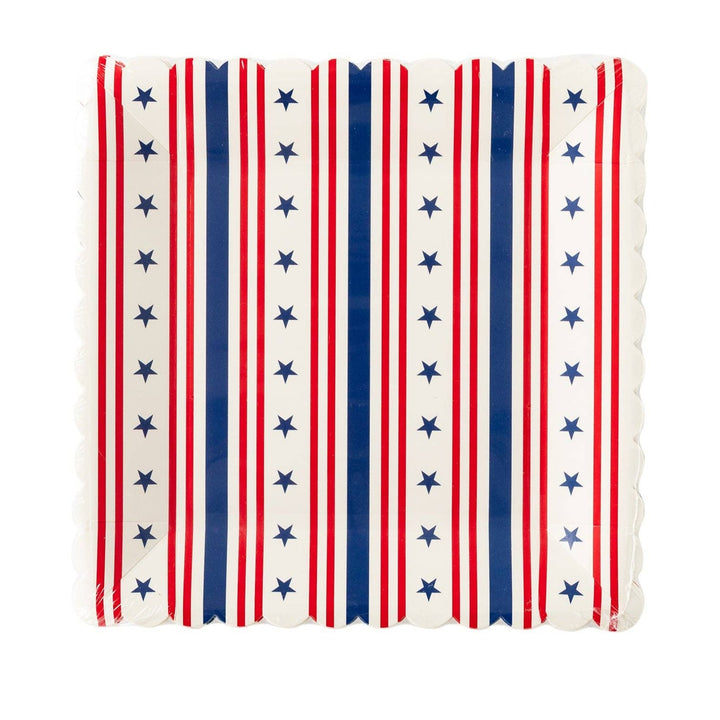 PLTS366E-MME - Stripe Square Scallop Paper Plate My Mind’s Eye 0 Faire Bonjour Fete - Party Supplies