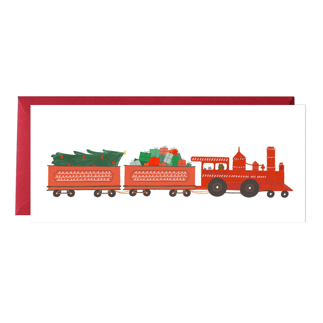 Christmas Train Holiday Card - No. 9 Size Long Card Paula & Waffle Christmas card Bonjour Fete - Party Supplies